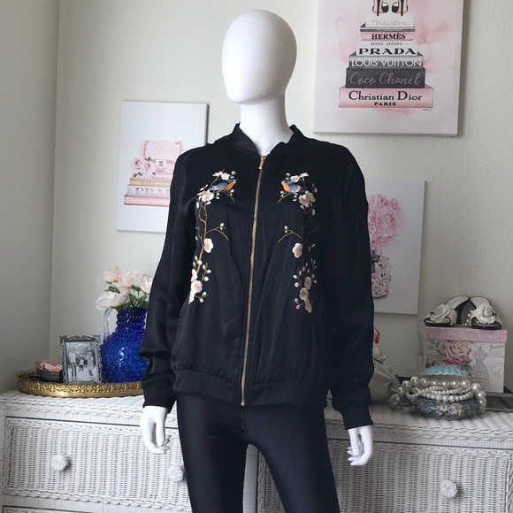 Zara Jackets & Blazers - Zara black embroidered bomber jacket Medium